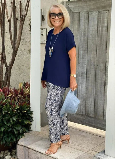 Żaneta – Elegancki komplet z dopasowaną górą i luźnymi spodniami